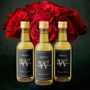 Svarta och Silver Modern Bröllop Monogram Coola Mi Vinetikett