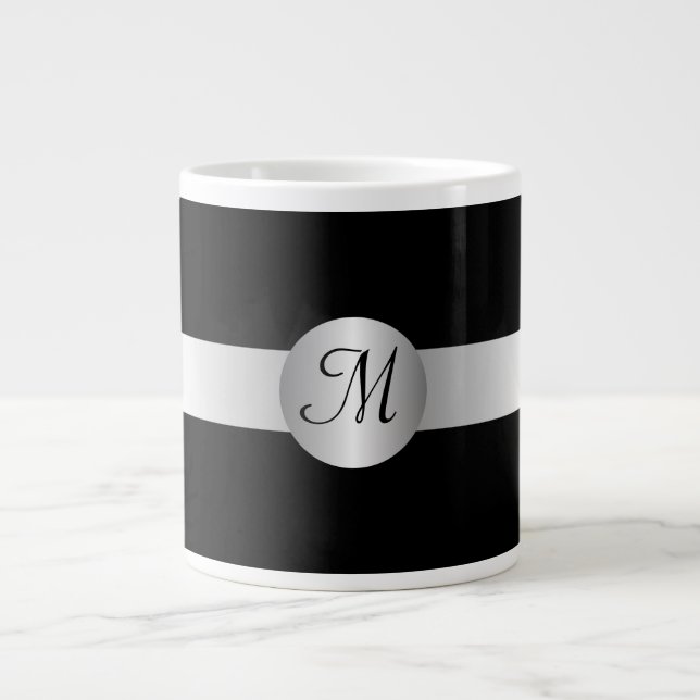 Svarta och Silver monogrammed Jumbo Mugg (Framsidan)
