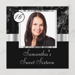 Svarta och silver sweet sixteen inbjudningar