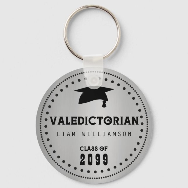 Svarta och Silver Valediktorian Studenten Nyckelring (Framsida)