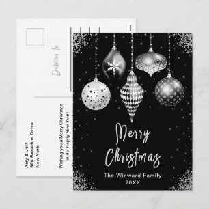 Svarta och Silverdekorationer God Jul Helg Vykort