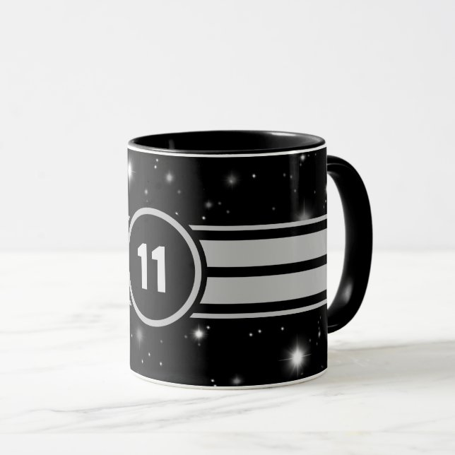 Svarta och silverfärgade racingränder Starlight Mugg (Framsida höger)