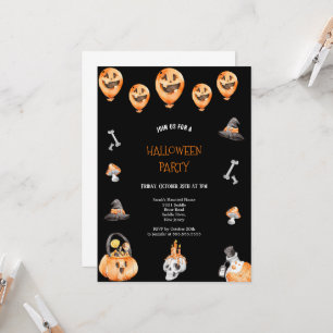 SVARTA OCH SKÄRLIGA SVART OCH ORANGE HALLOWEEN FES INBJUDNINGAR