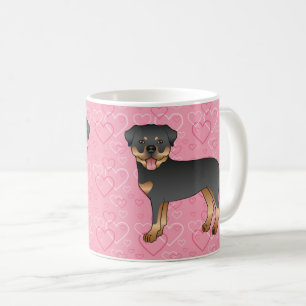 Svarta och Tan Rottweiler Hundar På Rosa Hjärtan Kaffemugg