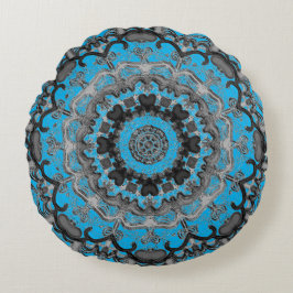 Svarta och turkos Mandala Round Pillow Rund Kudde