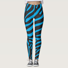Svarta och turkos Zebra tryck Leggings
