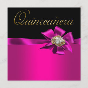 Svarta och varma rosa fuchsia Quinceanera-inbjudni Inbjudningar
