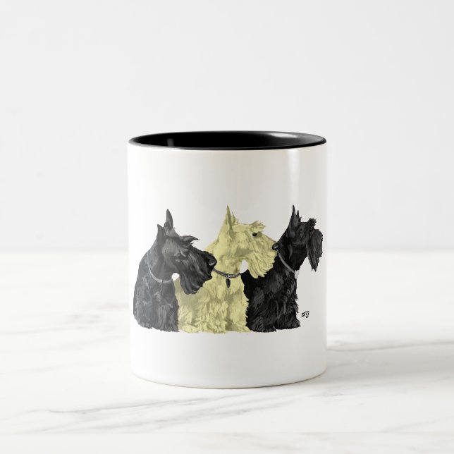 Svarta och vete färgade skotska terrier Två-Tonad mugg (Center)