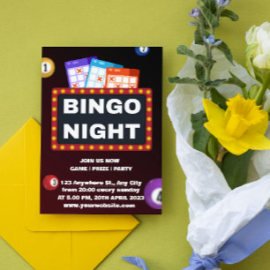 Svarta och vinröda minimalistiska Bingo natt inbju Inbjudningar