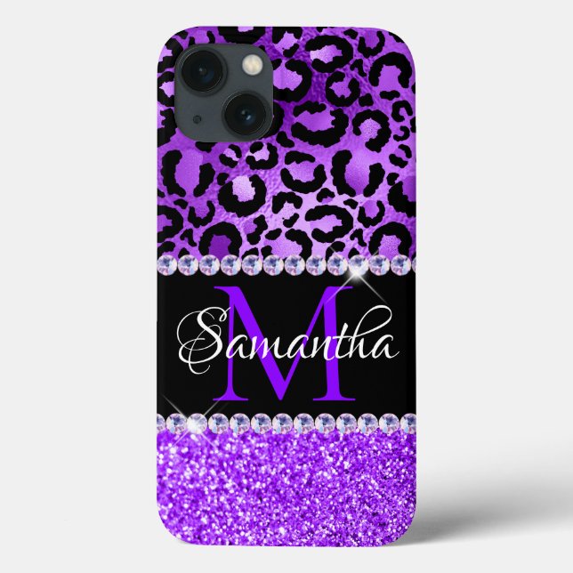 Svarta och violetta leopardfläckar Glam Monogram (Baksida)