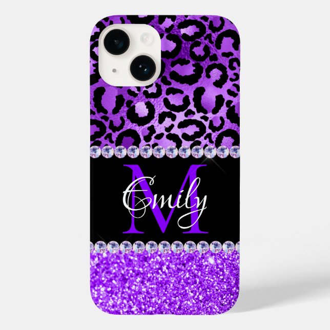 Svarta och violetta leopardfläckar Glam Monogram (Baksida)