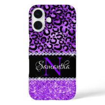Svarta och violetta leopardfläckar Glam Monogram