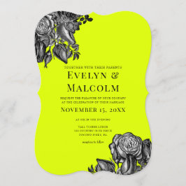 Svarta och Vit ros Lime Green Bröllop Inbjudningar