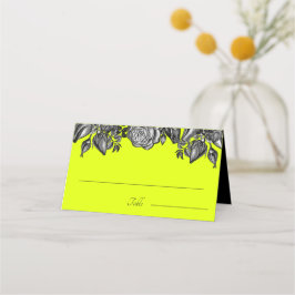 Svarta och Vit ros Lime Green Bröllop Placeringskort