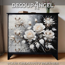 Svarta och Vit ros-serenat - Decoupage -