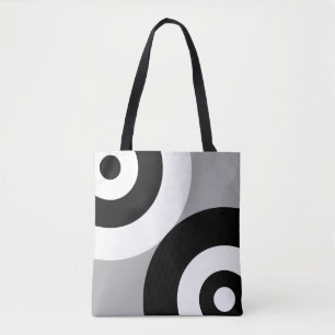 Svarta och vita abstrakta cirklar på grå Totebag Tygkasse