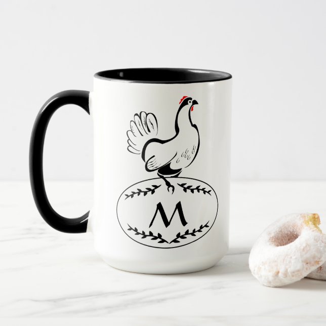 Svarta och vita äggstockar på ett monogram ägg mugg (Med munk)
