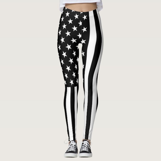 Svarta och vita amerikanska Flagga Leggings (Framsida)