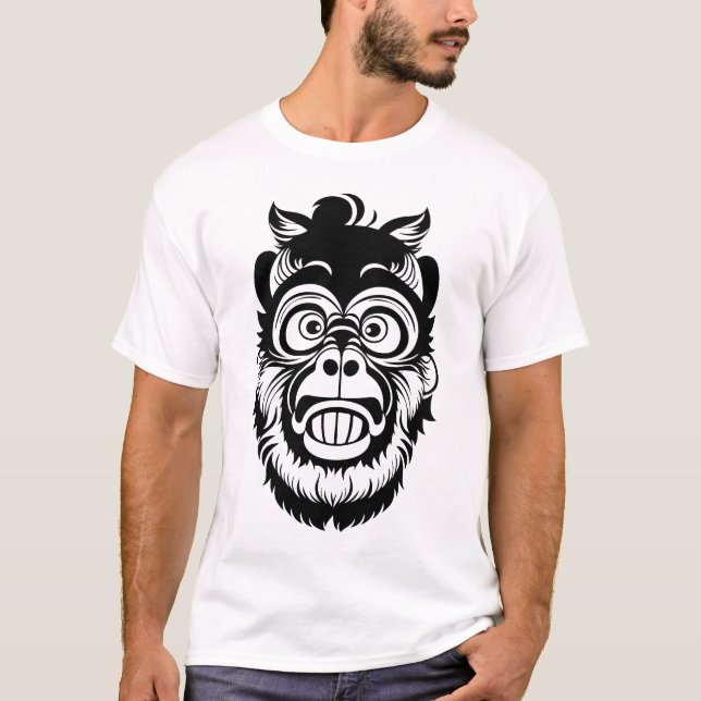 Svarta och vita apa stil t shirt (Framsida)