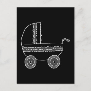 Svarta och vita Baby Barnvagn. Vykort