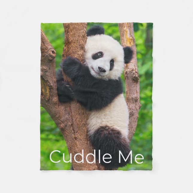 Svarta och vita Baby Panda Unge i Träd Cuddle me m Fleecefilt (Framsidan)