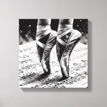 Svarta och vita balettskor på sträckt canvas