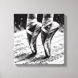 Svarta och vita balettskor på sträckt canvas