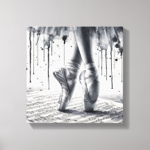 Svarta och vita balettskor på sträckt canvas