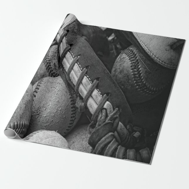 Svarta och vita basebollar och handskar presentpapper (Utrullad)