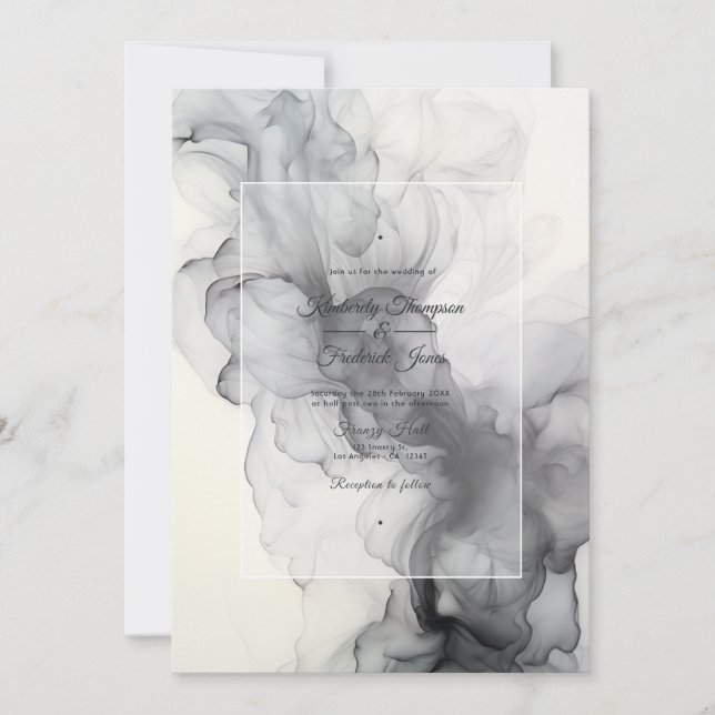Svarta och vita Bläck Bröllop Inbjudningar (Framsida)