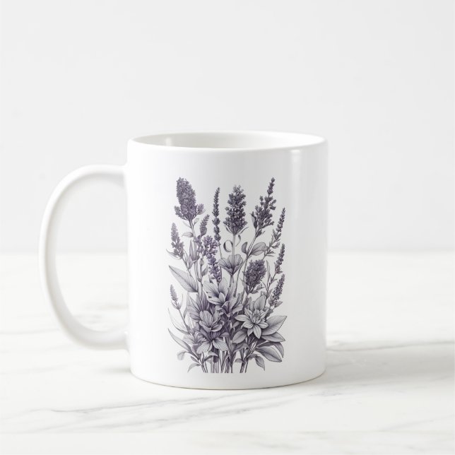 Svarta och vita blommor kaffemugg (Vänster)