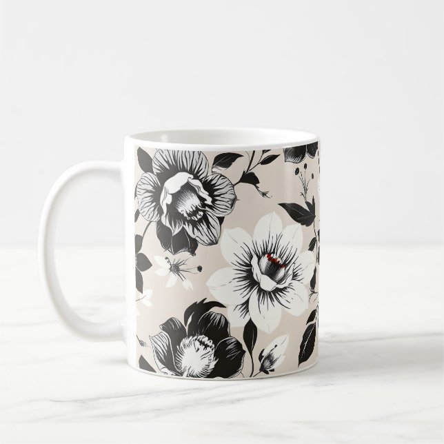 Svarta och vita blommor  kaffemugg (Vänster)