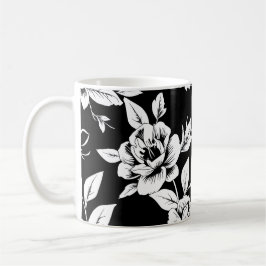 Svarta och vita blommor kaffemugg