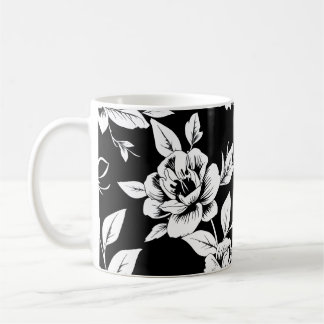Svarta och vita blommor kaffemugg