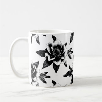 Svarta och vita blommor kaffemugg