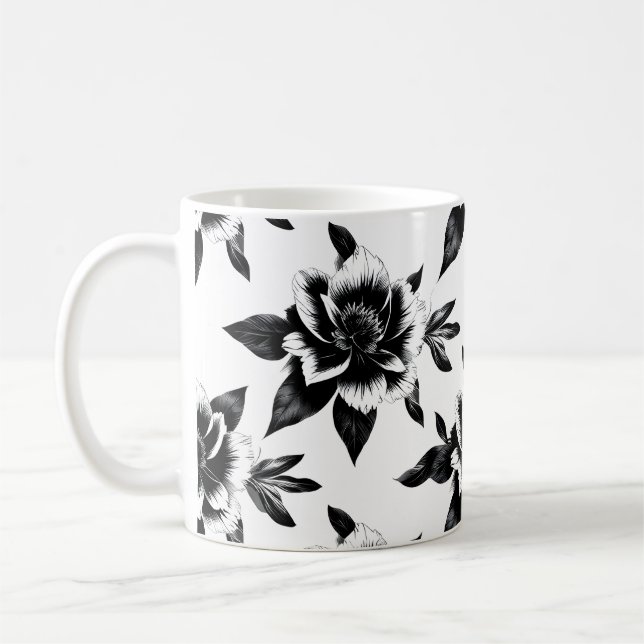 Svarta och vita blommor  kaffemugg (Vänster)