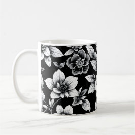 Svarta och vita blommor kaffemugg