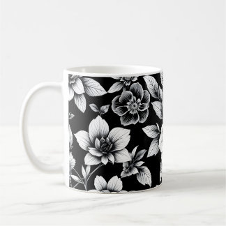 Svarta och vita blommor kaffemugg