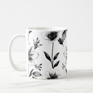 Svarta och vita blommor kaffemugg