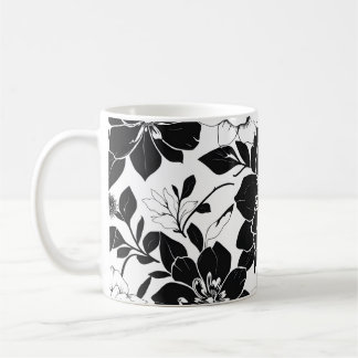 Svarta och vita blommor kaffemugg