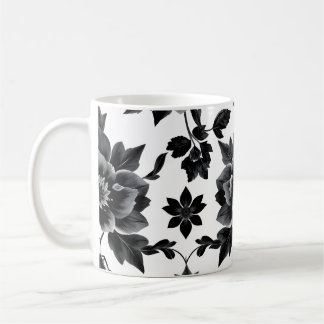 Svarta och vita blommor kaffemugg