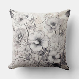 Svarta och vita blommor kudde