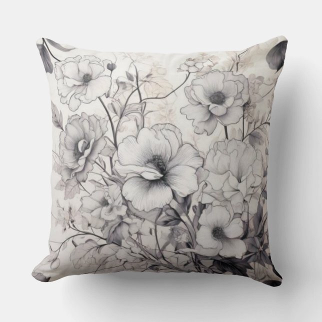 Svarta och vita blommor kudde (Framsida)