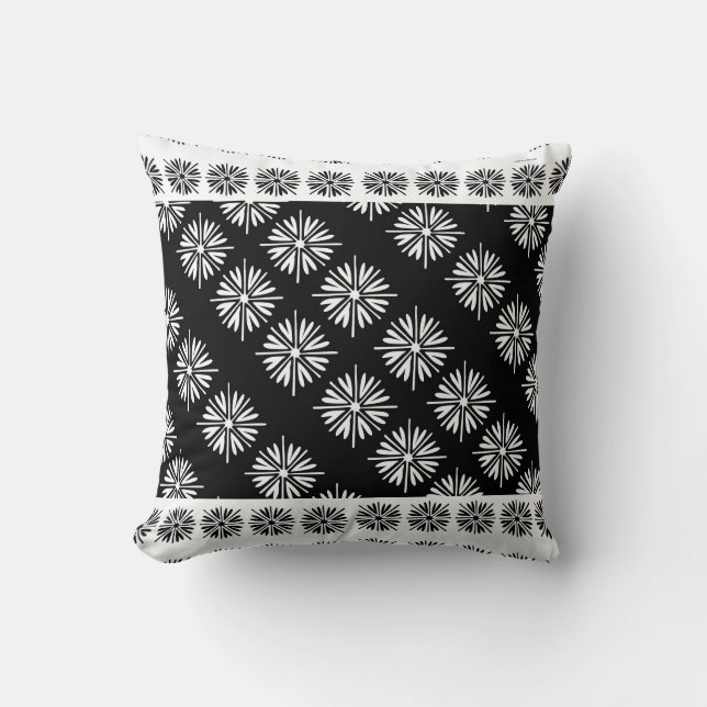 Svarta och vita blommor kudde (Framsida)