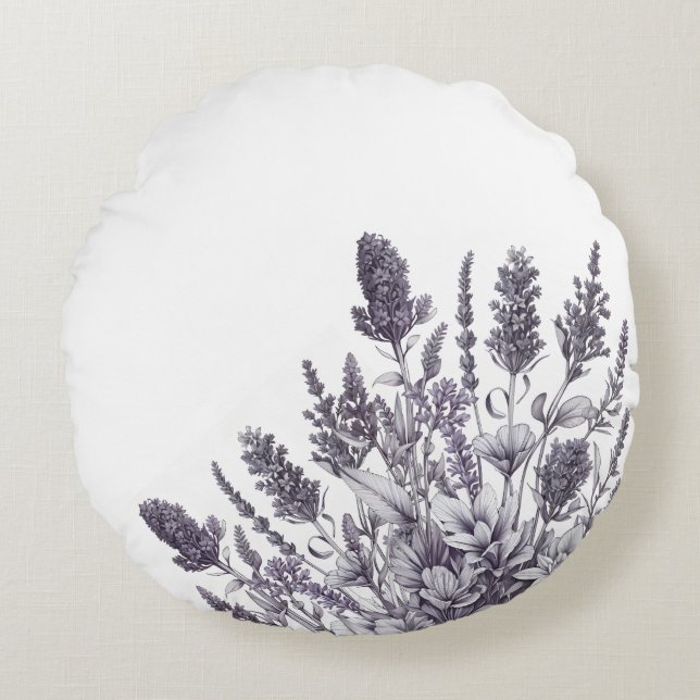 Svarta och vita blommor rund kudde (Framsidan)