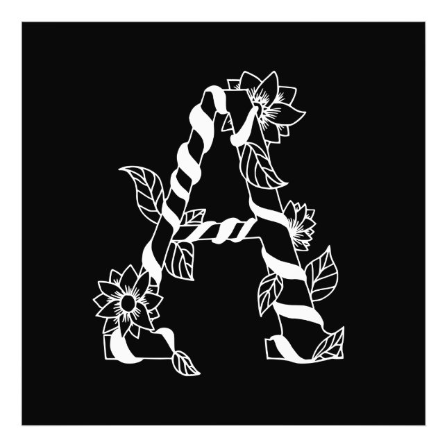 Svarta och vita Brev ’A’ med Väntblommor Fototryck (Framsidan)