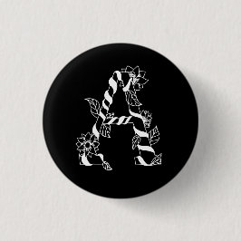 Svarta och vita Brev ’A’ med Väntblommor Knapp