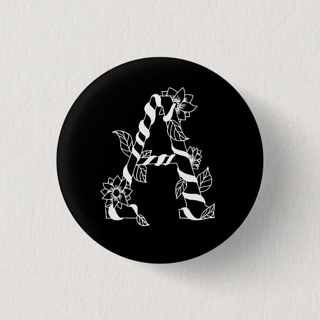 Svarta och vita Brev ’A’ med Väntblommor Knapp (Framsida)