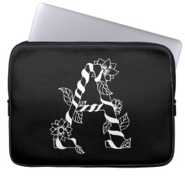 Svarta och vita Brev ’A’ med Väntblommor Laptop Fodral