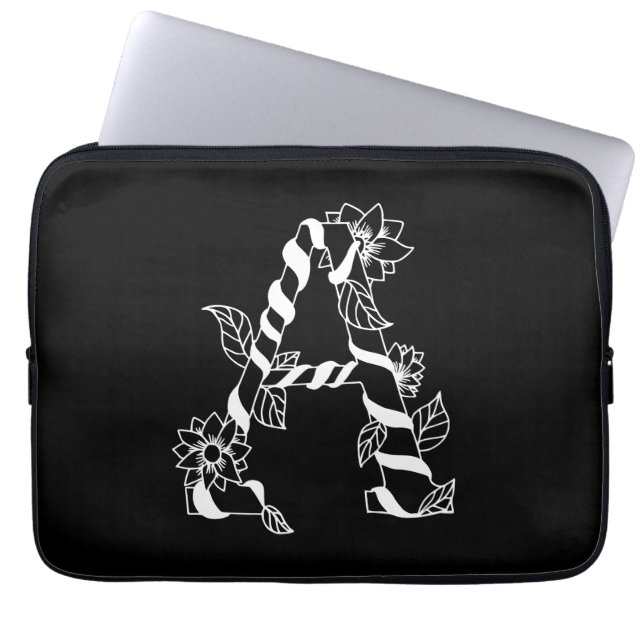 Svarta och vita Brev ’A’ med Väntblommor Laptop Fodral (Framsidan)